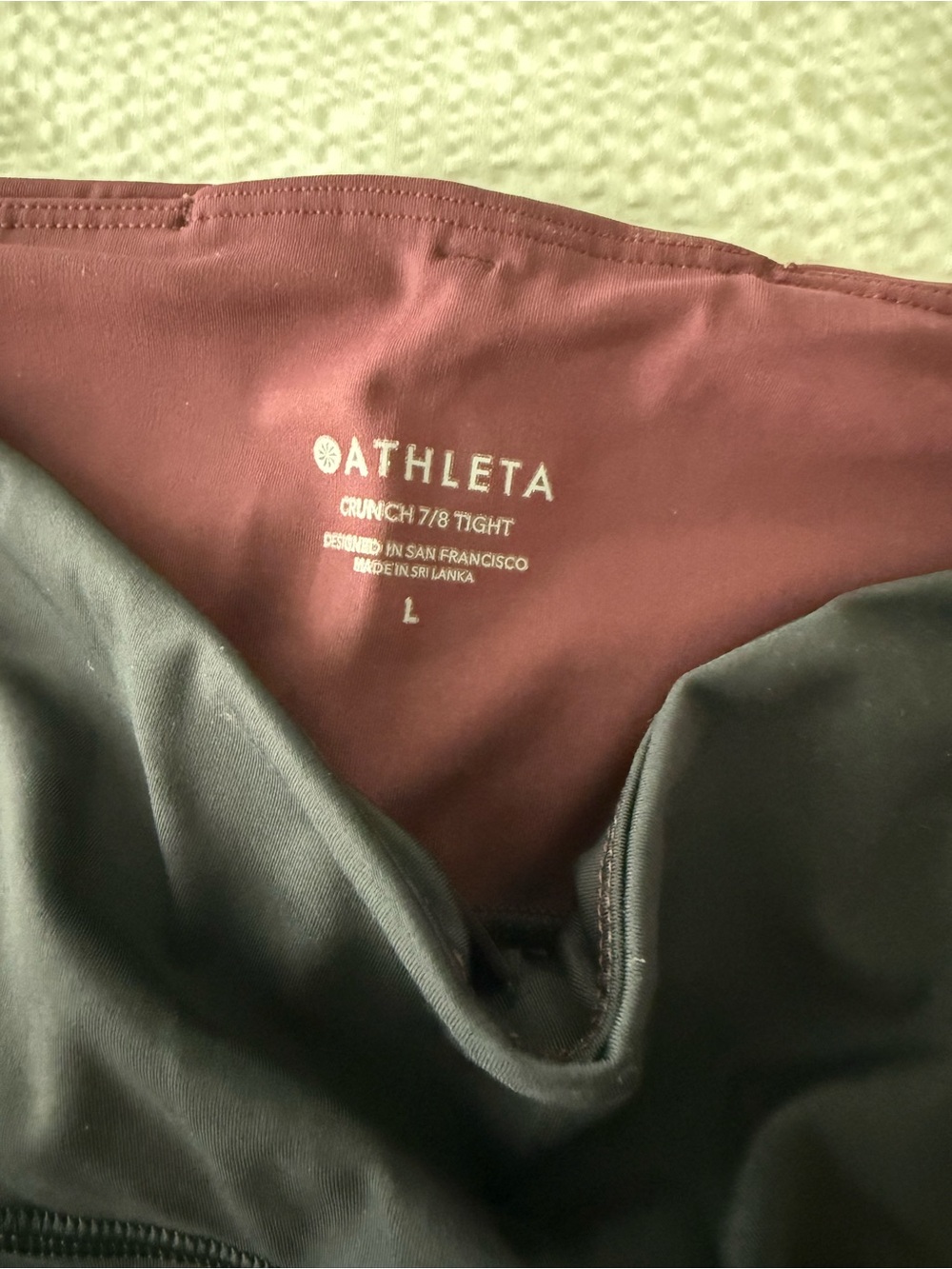 ATHLETA Black Athletic Leggings with Burgundy and White Side Stripes size L - Picture 2 of 4